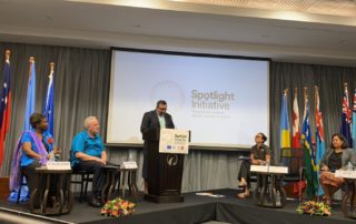 Reverend James Bhagwan, the General Secretary of the Pacific Conference of Churches, delivering his speech at the launch of the Spotlight Initiative to eliminate violence against women and girls.