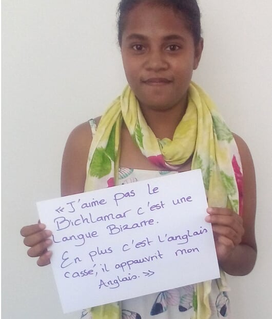 Figure 3: ‘I don't like bislama, it’s a weird language. And it’s broken English. It impoverishes my English’