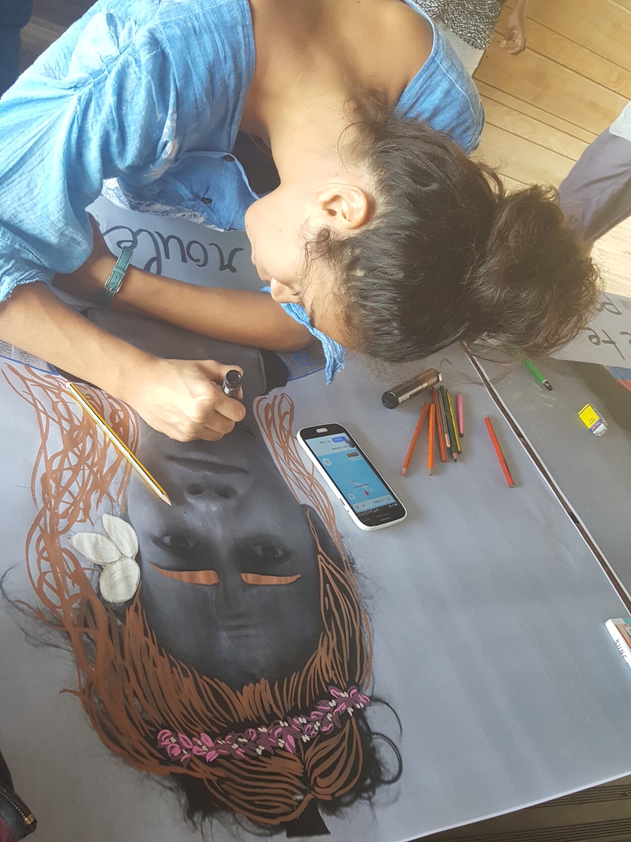 Figure 32: Students redesigning their self-portraits with Yann Skyronka