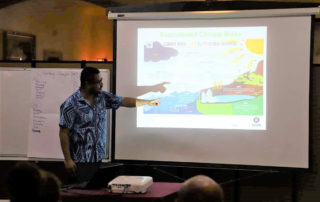 Dr Jale Samuwai, Climate Finance Advisor for Oxfam in the Pacific conducts Clinate Finance training to about 20 civil society representatives who are members of the Solomon Islands Social Accountability Coalition (SISAC), Solomon Islands Climate Action Network (SICAN)